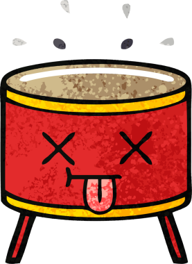 Bir insan tarafından çizilmiş davulun retro çizim tarzı karikatürü