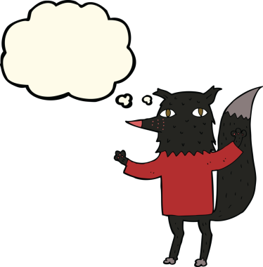 Bir insan tarafından çizilmiş düşünce balonlu bir kurt.