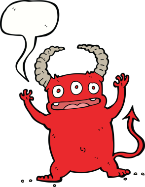 Bir insan tarafından çizilmiş konuşma balonu olan küçük bir şeytan.