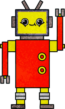 Bir insan tarafından çizilmiş bir robotun retro grunge dokusu