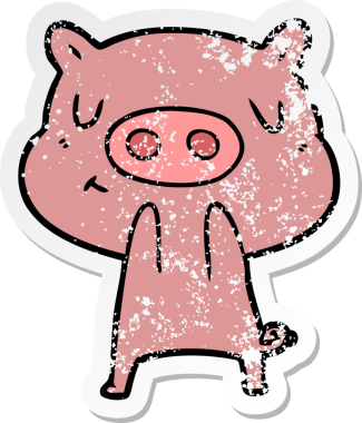 Bir insan tarafından çizilmiş çizgi film içerikli bir domuzun sıkıntılı çıkartması.