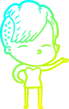 Bir insan tarafından çizilmiş, gözlerini kısarak bakan bir çizgi film karakteri.