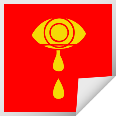 Bir insan tarafından çizilmiş ağlayan bir gözün kare soyulmuş çıkartması.