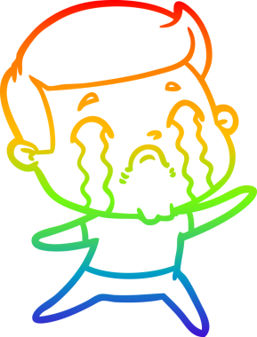 Gökkuşağı gradyan çizimi bir insan tarafından çizilmiş ağlayan bir karikatür adamı çiziyor.