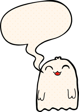 Bir insan tarafından çizilmiş çizgi roman tarzında konuşma balonu olan çizgi film hayaleti.