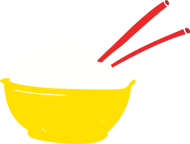 Bir insan tarafından çizilmiş pirinç kasesinin düz renk çizimi