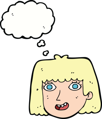 Bir insan tarafından çizilmiş düşünce baloncuklu mutlu kadın yüzü.