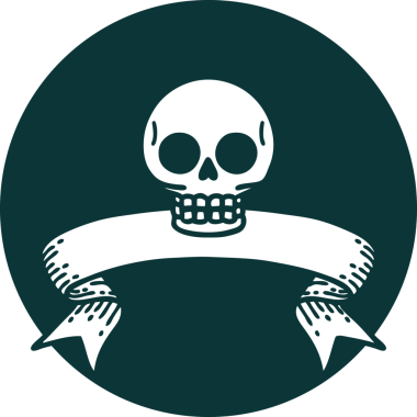 bir insan tarafından çizilmiş bir kafatası pankartıyla dövme biçimi simgesi