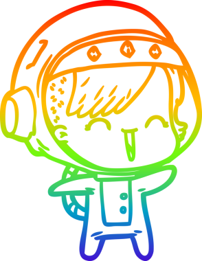 Gökkuşağı gradyan çizimi mutlu bir uzay kızının çizimi bir insan tarafından çizilmiş