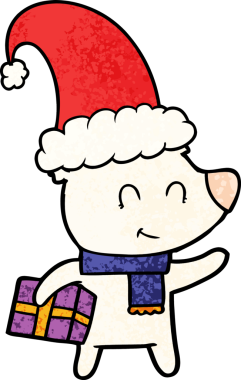 Bir insan tarafından çizilmiş Noel hediyeli dişi kutup ayısı.