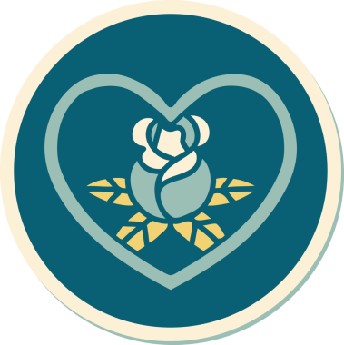 Geleneksel kalp stili dövme çıkartması ve bir insan tarafından çizilmiş çiçekler.