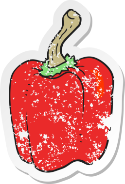 Bir insan tarafından çizilmiş kırmızı biberin retro sıkıntılı çıkartması.