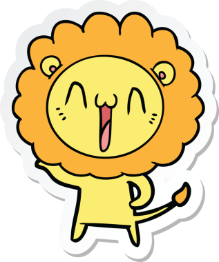 Bir insan tarafından çizilmiş mutlu bir aslanın çıkartması.