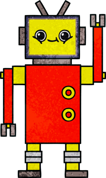 Bir insan tarafından çizilmiş bir robotun retro grunge dokusu