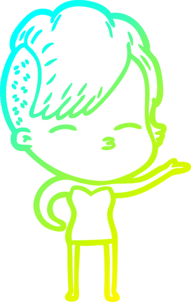 Bir insan tarafından çizilmiş, gözlerini kısarak bakan bir çizgi film karakteri.