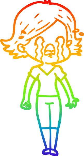 Gökkuşağı gradyan çizimi bir insan tarafından çizilmiş ağlayan bir çizgi kadın çizimi