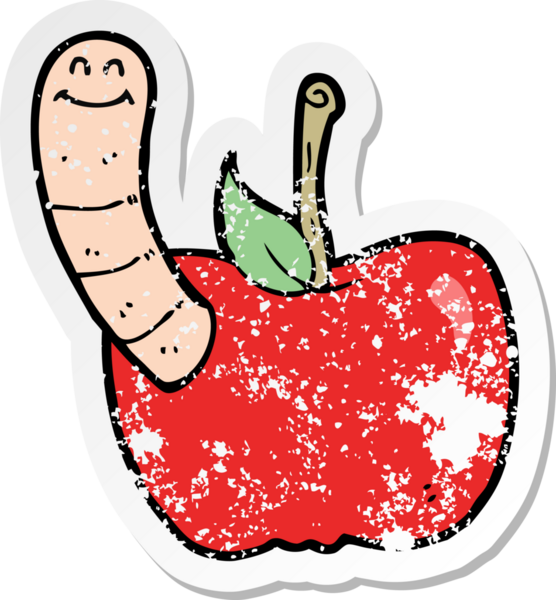 Bir insan tarafından çizilmiş solucanlı çizgi film elmasının gerilimli yapıştırması.