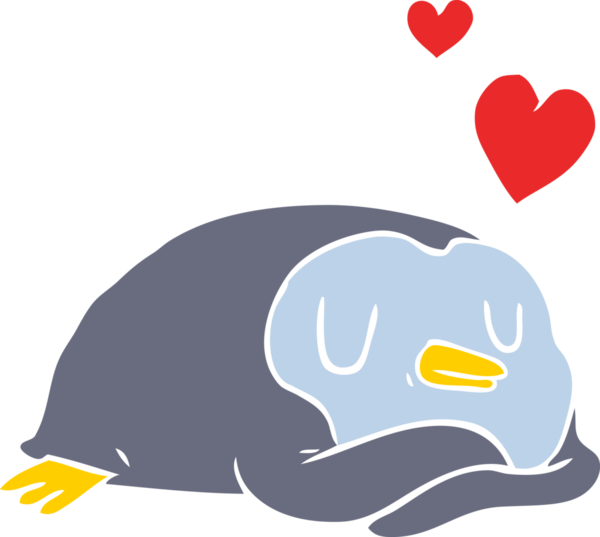 Düz renkli çizgi film pengueni bir insan tarafından çizilmiş.