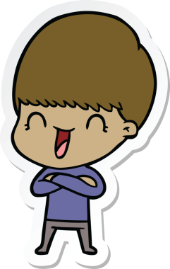 Bir insan tarafından çizilmiş mutlu bir çizgi film çocuğunun çıkartması.