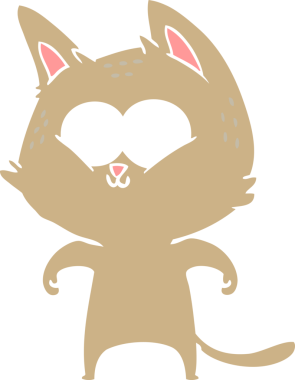 Bir insan tarafından çizilmiş düz renkli çizgi film kedisi