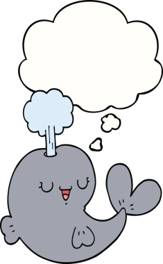 Bir insan tarafından çizilmiş düşünce baloncuklu çizgi film balinası