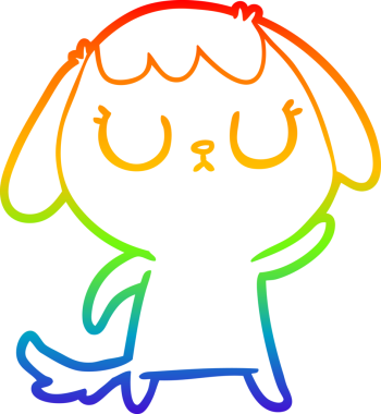 Gökkuşağı gradyan çizimi. Bir insan tarafından çizilmiş şirin bir köpek çizimi.