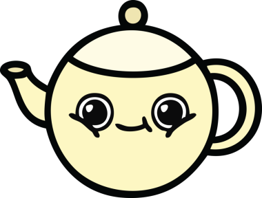 Bir insan tarafından çizilmiş çay demliği karikatürü.