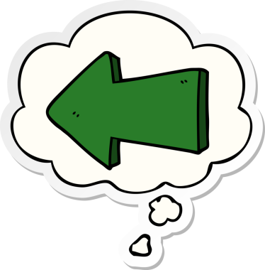 insan tarafından çizilmiş bir çıkartma olarak düşünce baloncuğu ile okları gösteren çizgi film