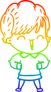 Gökkuşağı gradyan çizgi çizimi bir insan tarafından çizilmiş gülen bir kadın.