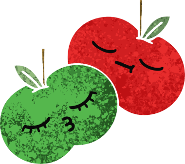 Bir insan tarafından çizilmiş elmaların retro çizim tarzı karikatürü