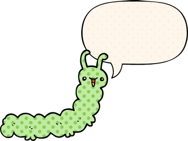 Çizgi roman tarzında konuşan bir tırtıl insan tarafından çizilmiş.