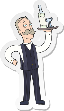 Bir insan tarafından çizilmiş bir çizgi film garsonunun çıkartması.