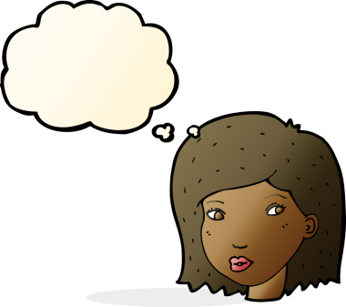 Bir insan tarafından çizilmiş düşünce baloncuklu kadın yüzü.