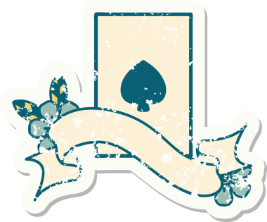 Bir insan tarafından çizilmiş maça asının sancağı olan eski bir etiket.