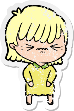 Bir insan tarafından çizilmiş kızgın bir karikatür kızının sıkıntılı çıkartması.