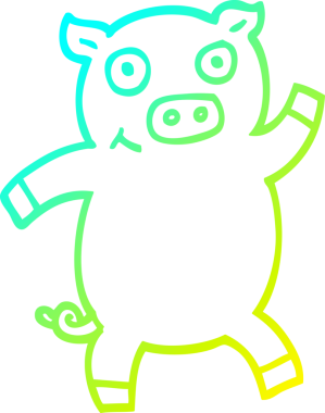 Bir insan tarafından çizilen dans eden bir domuzun soğuk çizgi çizimi.