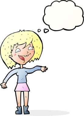 Bir insan tarafından çizilmiş düşünce balonlu bir kadın.