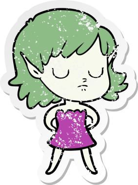 Bir insan tarafından çizilmiş karikatür elf kızının sıkıntılı çıkartması.