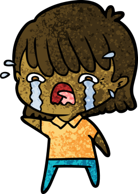 Bir insan tarafından çizilmiş ağlayan çizgi film kızı.