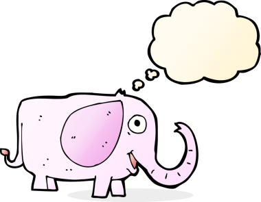 Bir insan tarafından çizilmiş düşünce balonlu bebek fil.