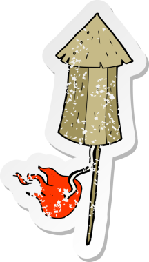 Bir insan tarafından çizilmiş eski bir havai fişek çizgi filminin gerilimli çıkartması.