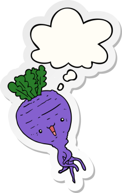 Düşünce baloncuklu şalgam bir insan tarafından çizilmiş bir çıkartma.