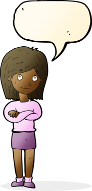 Bir insan tarafından çizilmiş konuşma baloncuğu olan yuvarlanan kız.