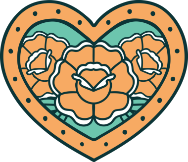 Bir insan tarafından çizilmiş kalp ve çiçeklerin ikonik dövme şekli