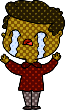 Bir insan tarafından çizilmiş ağlayan çizgi film adamı.