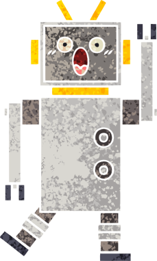 Bir insan tarafından çizilmiş bir robotun retro çizim tarzı karikatürü