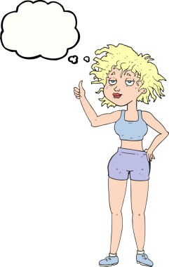 Bir insan tarafından çizilmiş serbest çizim balon karikatür yorgun spor salonu kadını