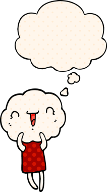 Çizgi roman tarzında bir insan tarafından çizilmiş düşünce baloncuğu olan tatlı bir çizgi roman kafası yaratığı.