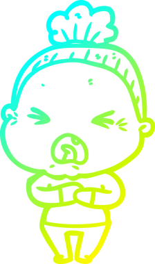 Bir insan tarafından çizilmiş kızgın yaşlı bir kadının soğuk çizgi çizimi.