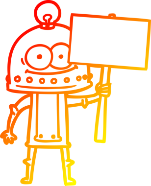 Bir insan tarafından çizilmiş ampullü mutlu bir robot çizimi.